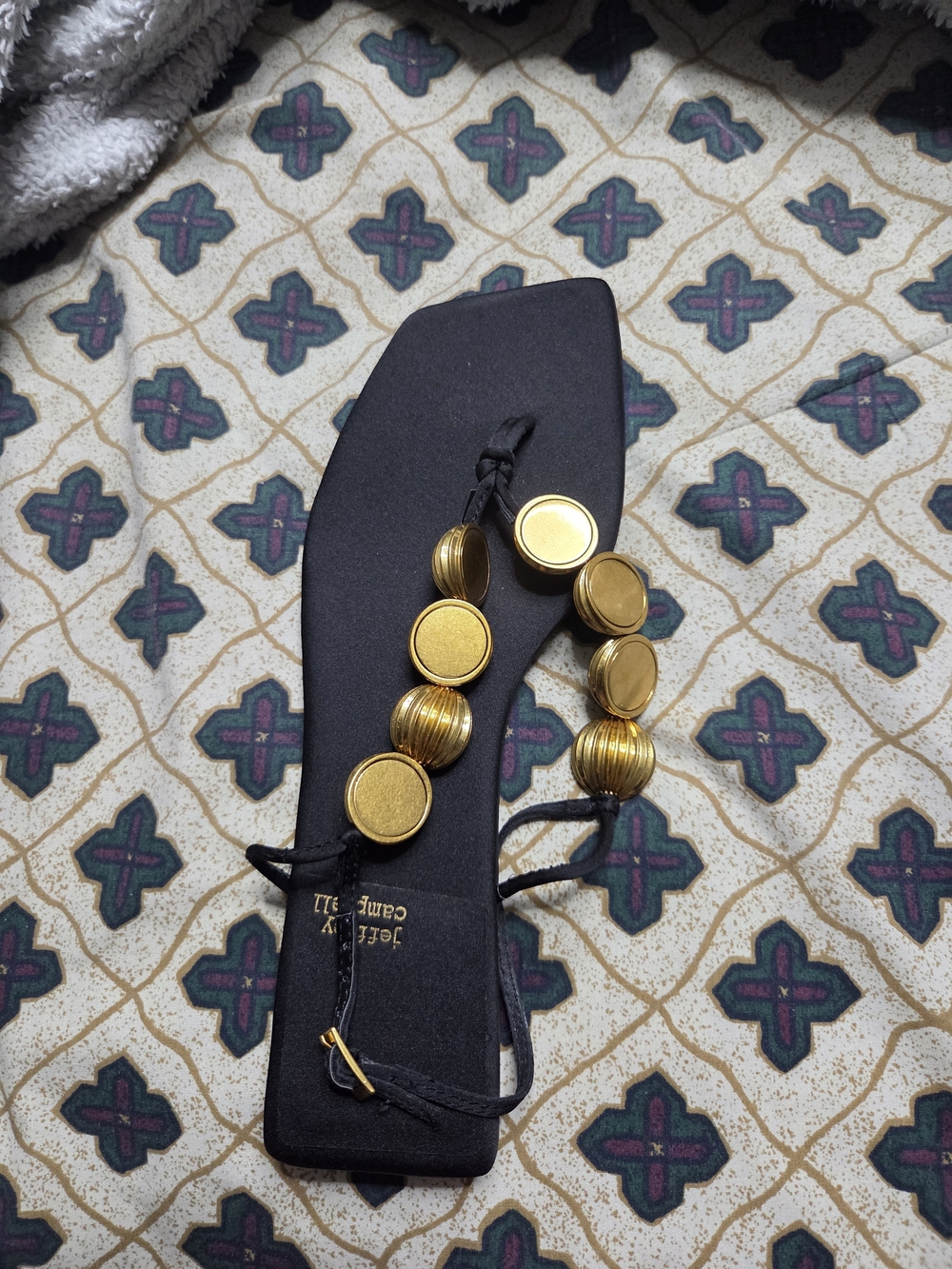 1 Black Sandal with Gold Disc Accents - Women Accessories